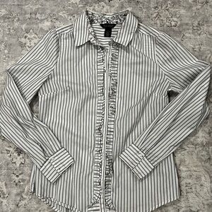 White House Black Market Pinstripe Blouse - Black and White